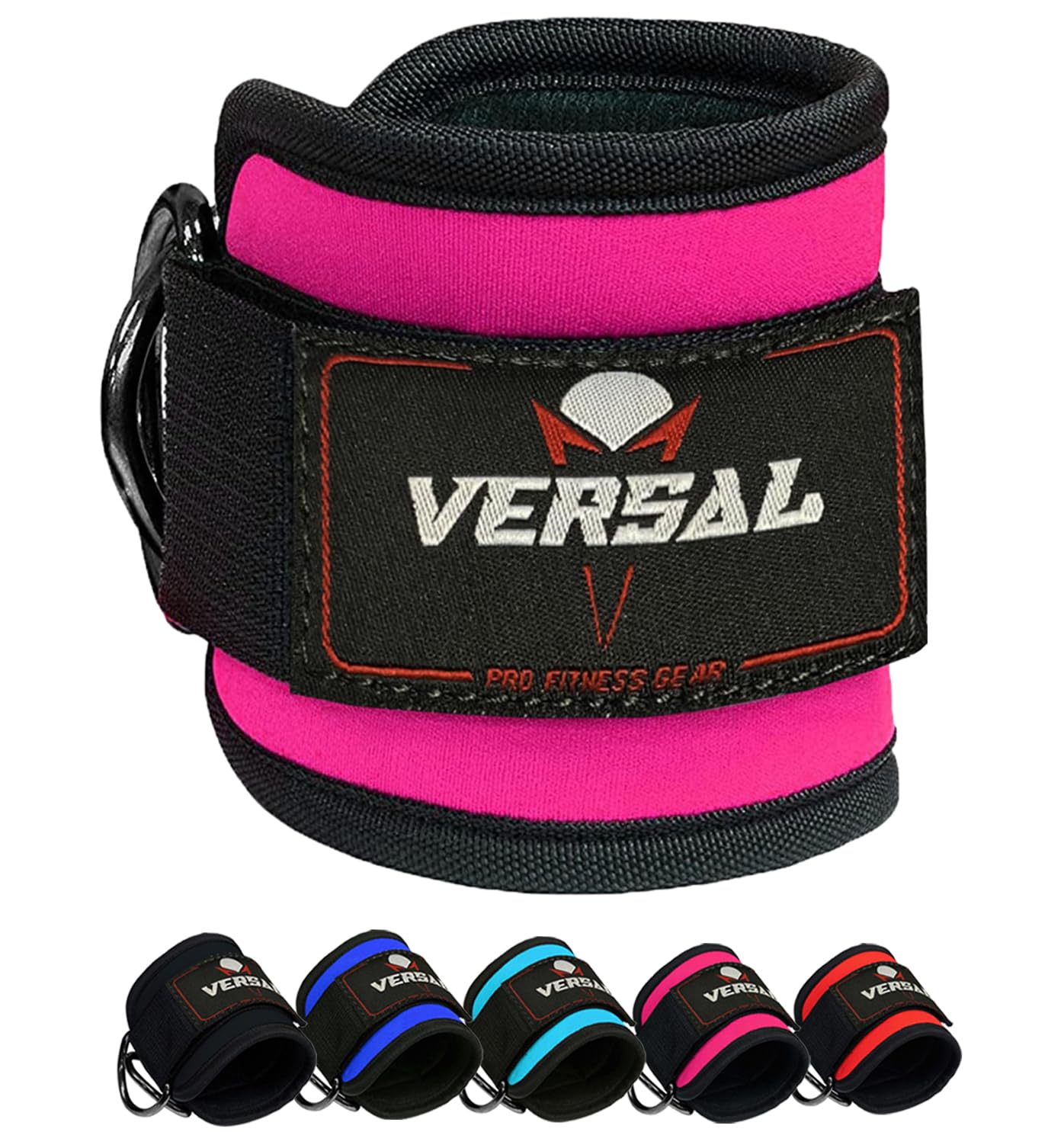 VERSAL Ankle Straps for Cable Machines Attachment Gym Ankle Cuff 7mm Padded Double D Weight Lifting Ankle Strap for Men Women,Glute Workouts,Leg Extensions,Curls,Booty Hip Abductors (Single, Pink)