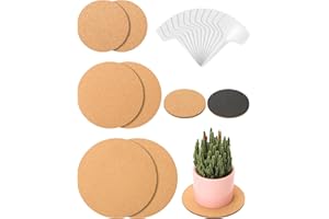 Whtawtaw 6 Pcs Cork Plant Mats Plant Coasters, 3 Sizes 4/6/ 8 inch Round Plate Pad Cork Mat with 12 Pcs Tags for Indoor and G
