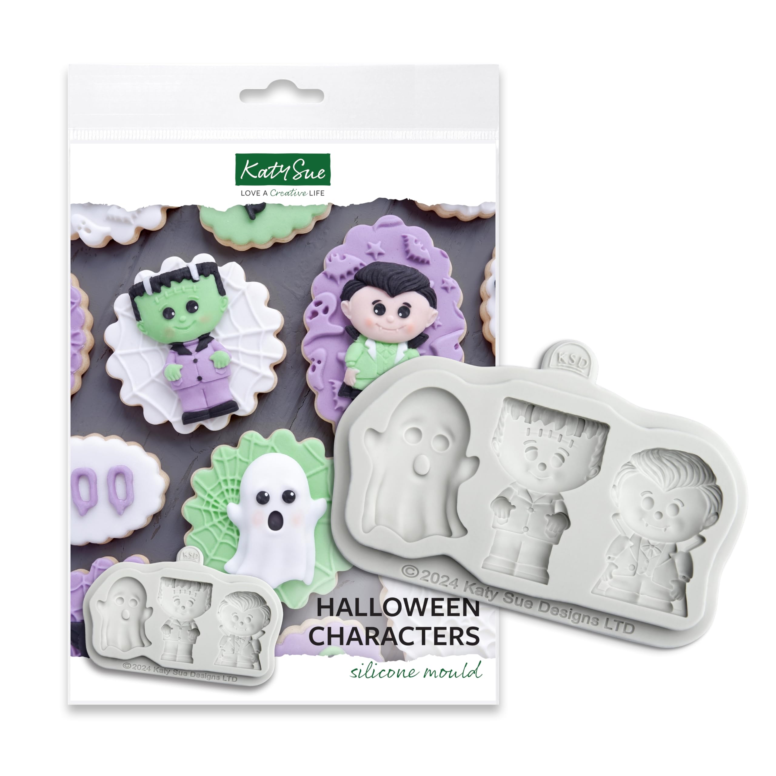 Katy Sue Halloween Characters Silicone Mould for Cake, Cookie Decorating, & Craft. A Halloween Mould to Use with Fondant, Sugar Paste, & Air Drying Clay from Katy Sue Designs Fondant Moulds