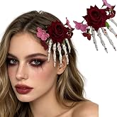 Halloween Hair Clips for Women Large Skeleton Hand Red Rose Designs | Goth Hair Accessories for Thick Thin Hair,Halloween Party Costume (5.5x 4.7 inch)