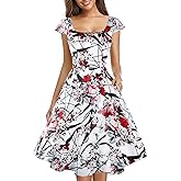 PUKAVT Women's Cocktail Party Dress Cap Sleeve 1950 Retro Swing Dress with Pockets