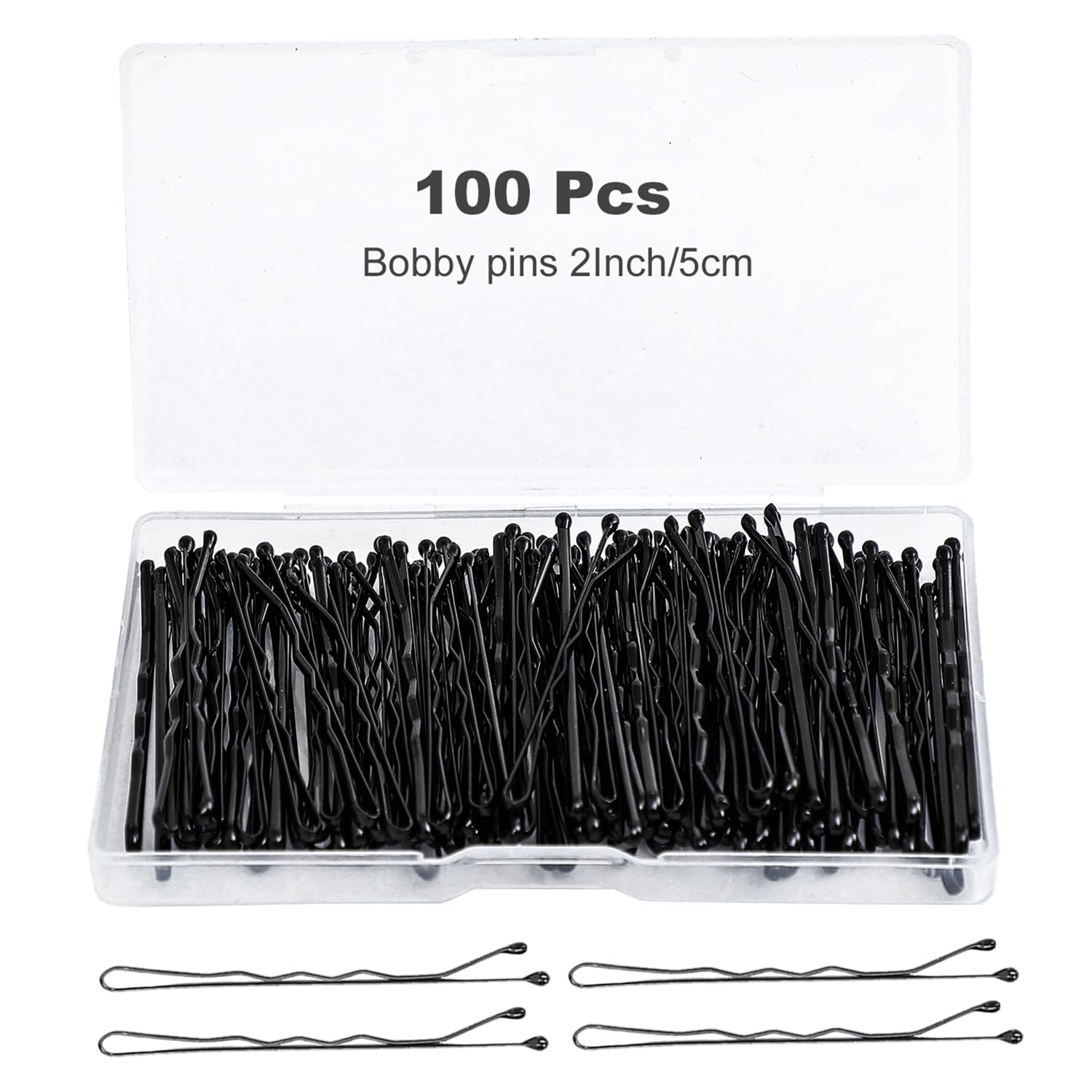 Photo 1 of 100Pcs Bobby Pins Black Hair Pins Kit for Women Girls Kids Premium Wavy Black Bobby Pins Hair Clips with Storage Box,Suitable for All Hair Types (2Inch)