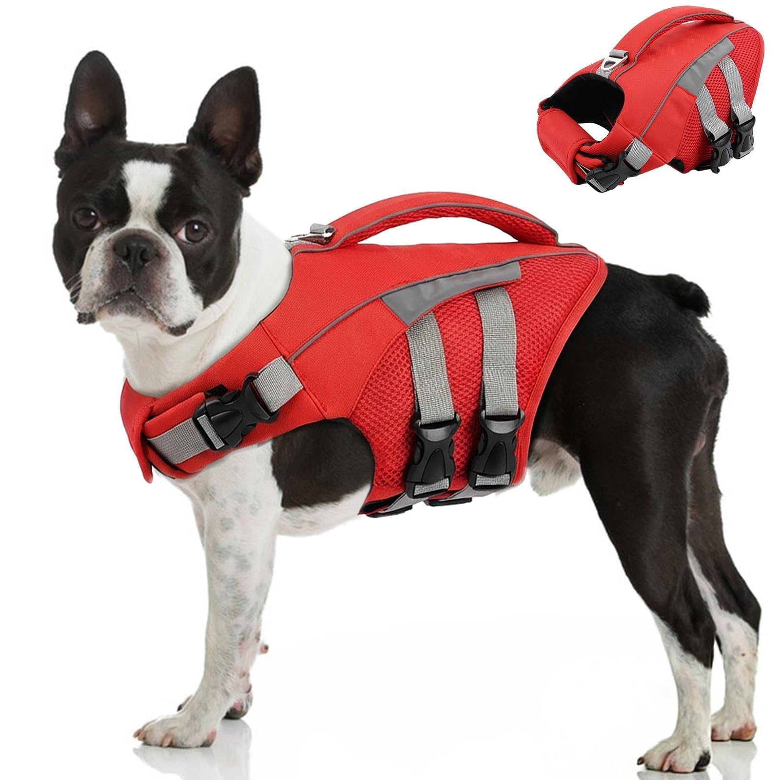 MIGOHI Dog Life Jacket, Reflective Dog Swimming Vest with High Flotation and Rescue Handle, Ripstop Dog Lifesaver for Small Medium Large Dogs, Pet Safety Water Vest for Swimming Boating Surfing