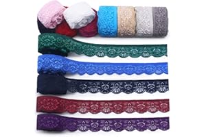 SEMINI 28 Yards 1" Wide Lace Elastic Trim 14 Colors Lace Ribbon Flower Edge Trimming for Sewing Craft Wedding Party Decor Clothes(NO064 Mixed Color)