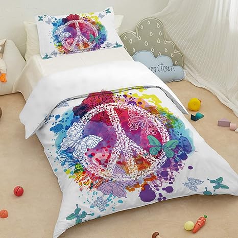 Amazon Com Sleepwish Hippie Psychedelic Butterfly Duvet Cover Peace Sign Bedding Boys Girls Watercolor Modern Colorful Art Bedspread Twin Home Kitchen