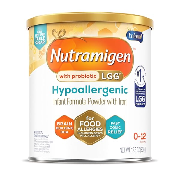 ENFAMIL NUTRAMIGEN HYPOALLERGENIC BABY FORMULA WITH IRON, LACTOSE FREE, COLIC RELIEF FROM COW’S MILK ALLERGY STARTS IN 24 HOURS, BRAIN BUILDING DHA, PROBIOTIC LGG FOR IMMUNE SUPPORT, 12.6 OZ CAN