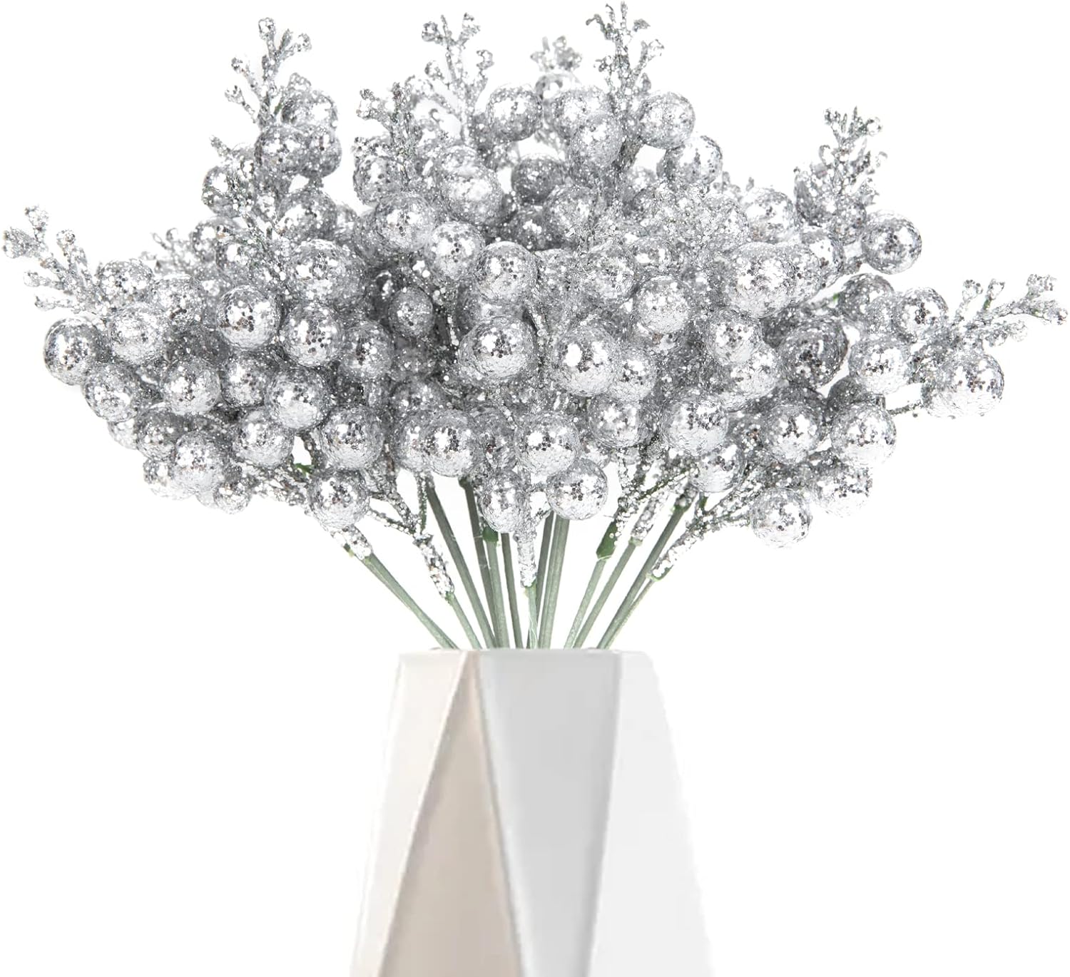 Ornaments - joyhalo 24 Pack 7.8 Inches Christmas Tree Picks and Sprays, Christmas Tree Filler Decorations, Christmas Glitter Berry Stem Ornaments for Christmas Decorations Winter Craft Holiday Decor, Silver