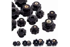 Mardatt Thru Hole Star Knobs Nuts Assortment Black Plastic Handle Clamping Knobs Brass Female Thread (Assorted Sizes x 32pcs)