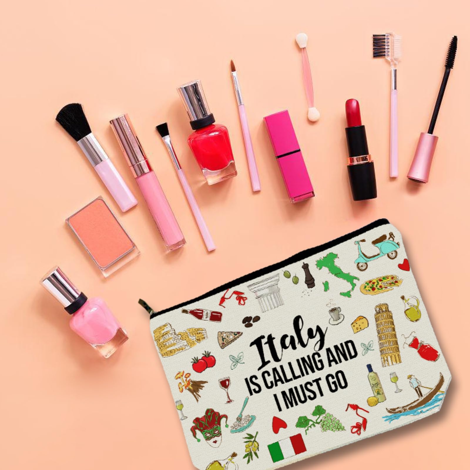 Girlly Italy Travel Essentials Gift: Small Makeup Bag Italy Is Calling And I Must Go For Teen Girl & Women Travellers.Ideal Trip Gift Cosmetic Bag For Travel, Birthdays, & Christmas