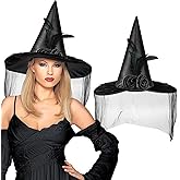 Halloween Witch Hat Veil Rose Lace Feather Wizard Magic Women Holiday Carnivals Party Fancy Headwear Decoration Accessories