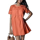 VATEAMI Women's Summer Lace Mini Dress Ruffled Collar Short Sleeve Flared A-Line Hem Babydoll Sundress(102-002)