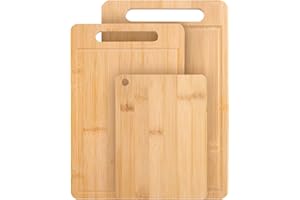 Donxote Bamboo Cutting Board Set of 3 - Butcher Block with Juice Groove for Meat, Vegetables, and Fruits - Charcuterie & Kitc