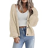 Zeagoo Women's 2026 Fall Chunky Knit Cardigans Open Front Long Sleeve V Neck Button Loose Cardigan Sweaters
