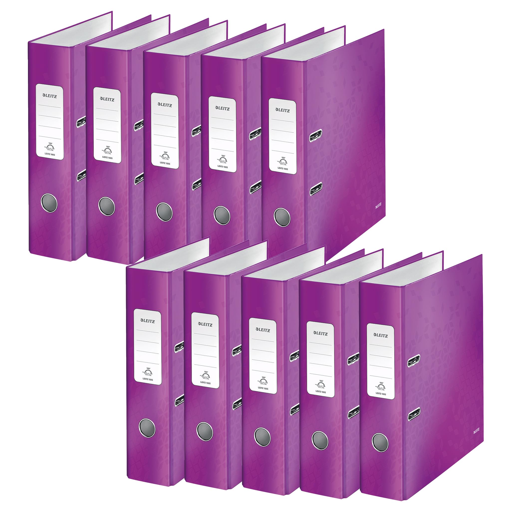 Leitz A4 Lever Arch File, Purple, 80 mm spine width, WOW Range, Files & Folders, 10052062, Pack 10, Design may vary