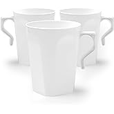 Ilyapa 50 Plastic Coffee Cups with Handles, 8 oz White - Disposable or Reusable Mug Pack
