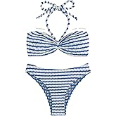 SOLY HUX Bathing Suit for Women Striped Halter Bikini Set Summer Two Piece Swimsuit