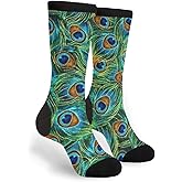 Green Fabric Peacock Unisex Adult Fun Cool 3D Print Colorful Athletic Sport Novelty Crew Tube Socks