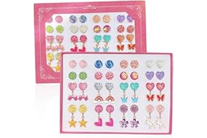 EleMirsa 16 Pairs Kids Clip On Earrings for Girls Jewelry Earrings Princess Game Dress Up Pretend Play Earrings for Little Girls Earrings Set Gift Box