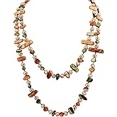 MINACHI Colorful Irregular Beaded Long Necklace, Coated Reflective Glass Beads, Bohemian Vintage Chunky Costume Jewelry for Women
