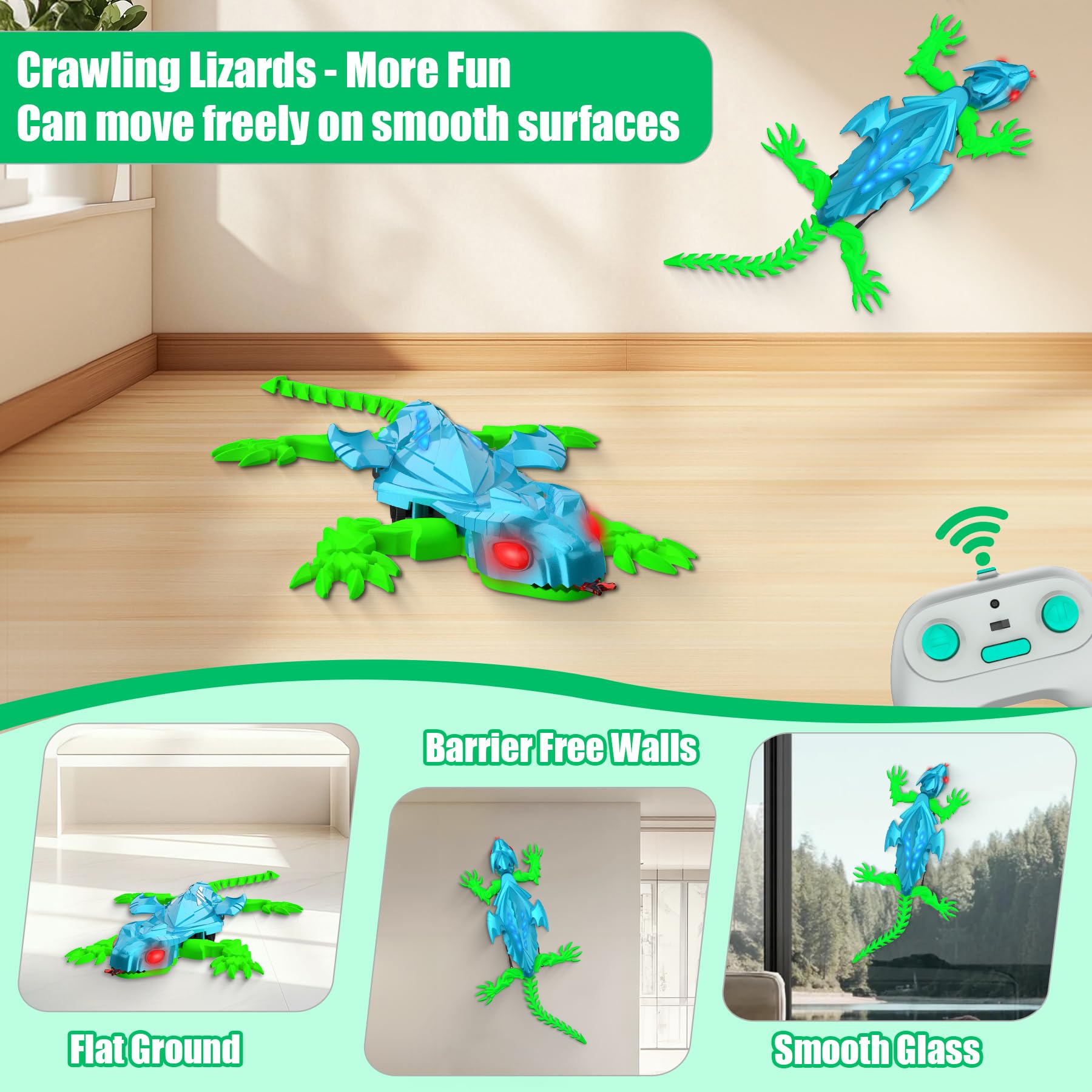 TWFRIC Wall Climbing Gecko Lizard, Robot Geckos Lizards Rechargeable Remote Control Car Toy RC Cars Toys for Kids RC Crawler for Boys & Girls Ages 6 & Up Halloween Christmas Birthday Gifts (Blue)