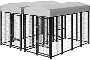 SINO LUBAN 2PCS Outdoor Dog Kennel Outside with Removable Small Door&Bowls 8x4x6FT Large Dog Kennels with Roof for Medium/Small Dogs Heavy Duty Run Pen Cage Enclosure (Can Connect Your Doghouse)