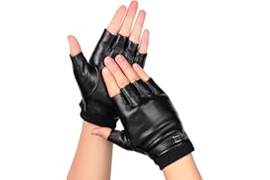 VANZACK Fingerless PU Faux Leather Gloves Driving Gloves Faux Half Finger with Anti-Slip Layer for Men Women Outdoor