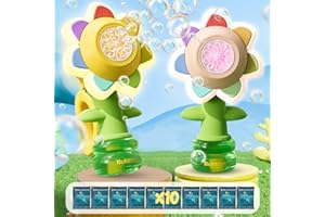 2 Pack Rechargeable Flower Bubble Guns for Kids W/LED Lights & 10 Refill Solutions, Fun Swing Dance Bubble Maker Machine Blow