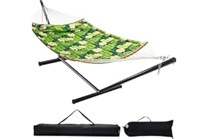 ZUPAPA Spreader Bars Hammock Combo 450lbs Capacity, 12 FT Steel Stand with Quilted Polyester Pad and Pillow for Indoor Outdoor Patio Deck Yard