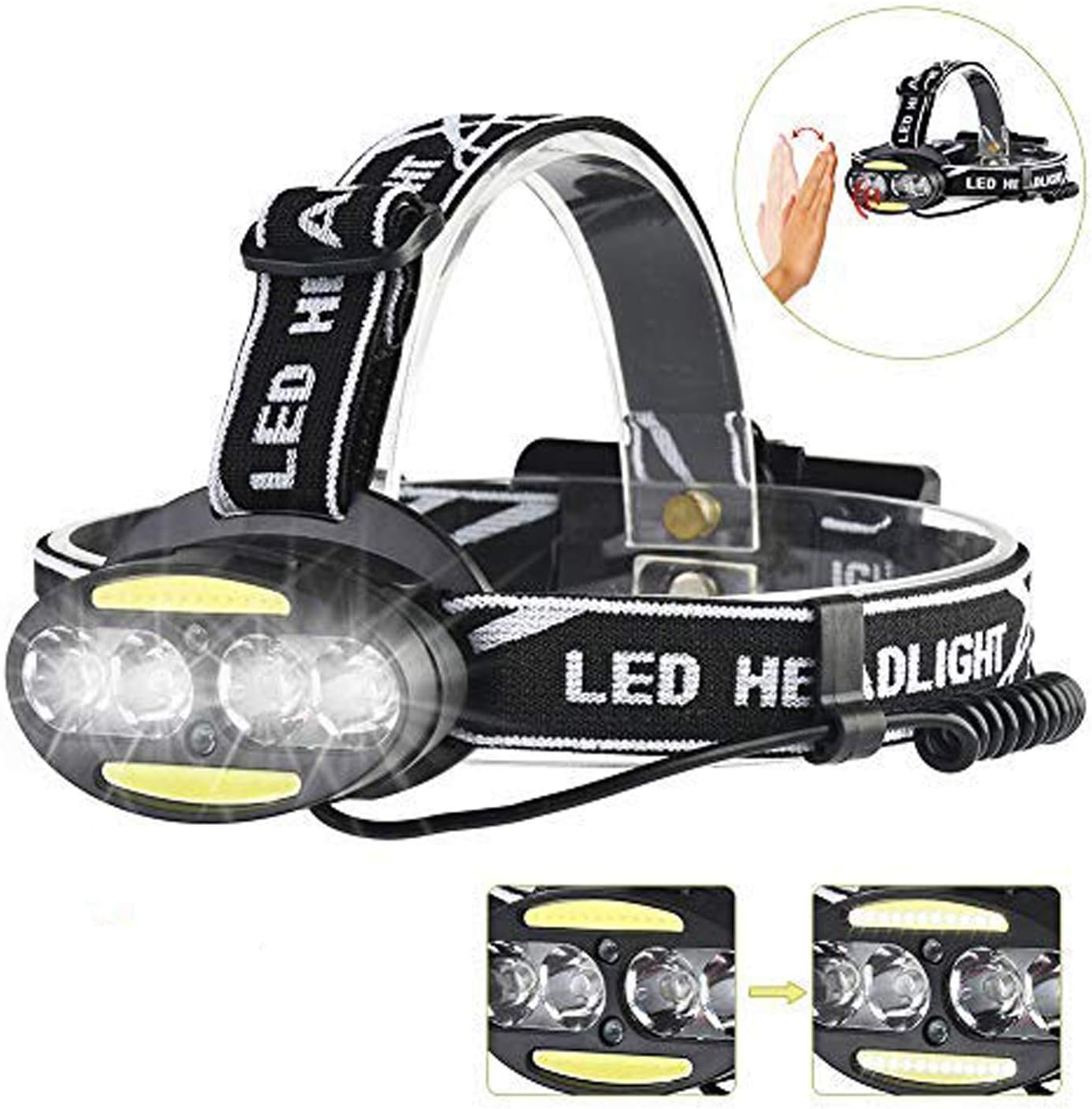 Headlamp Flashlight, Led Headlamp Sensor USB Rechargeable Headlamp 7 Modes Headlamp Waterproof