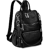 Uromee Travel Backpack Purse for Women Vegan Leather Ladies Fashion Tassel Shoulder Bag Convertible 0243 Black A