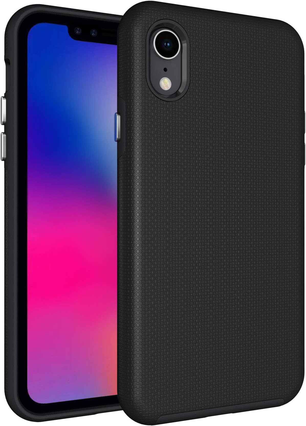 FUTLEX Back Cover Compatible with iPhone XR Case, Rugged Ergonomic Grip Raised Lip - Black