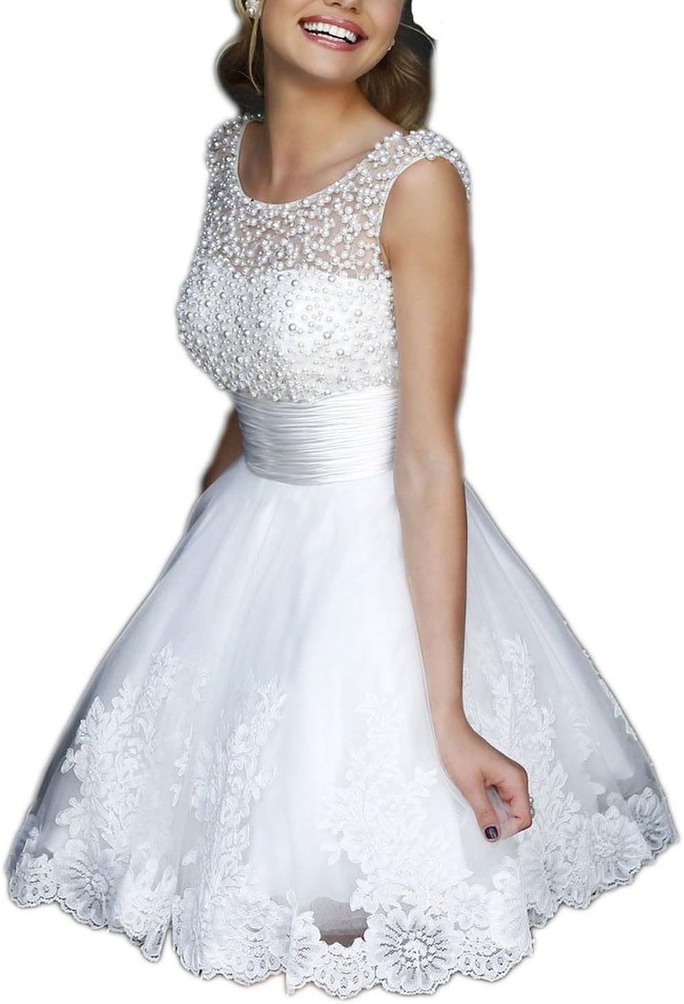 Sweety Bridal Charming A-line Beaded Lace Short Empire Party Gowns Prom Dresses White 10