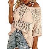 RITERA Plus Size Women Crochet Cover Up Summer Scoop Neck Swimwear Hollow Out Sweater Tops Vacation Beach Shirts XL-5XL