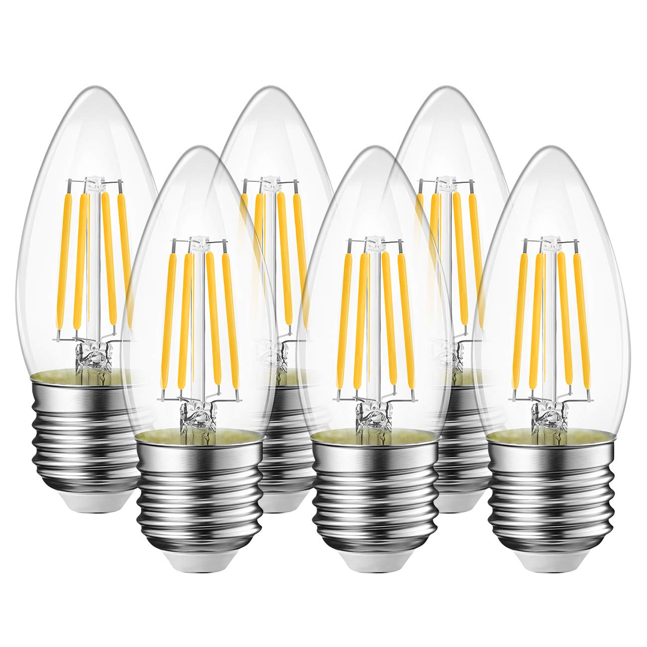 LVWIT 4W LED Filament Bulb E27, 6 Pack, 470Lm, Warm White 2700K C35 LED Candle Light, Equal 40W, Non-Dimmable
