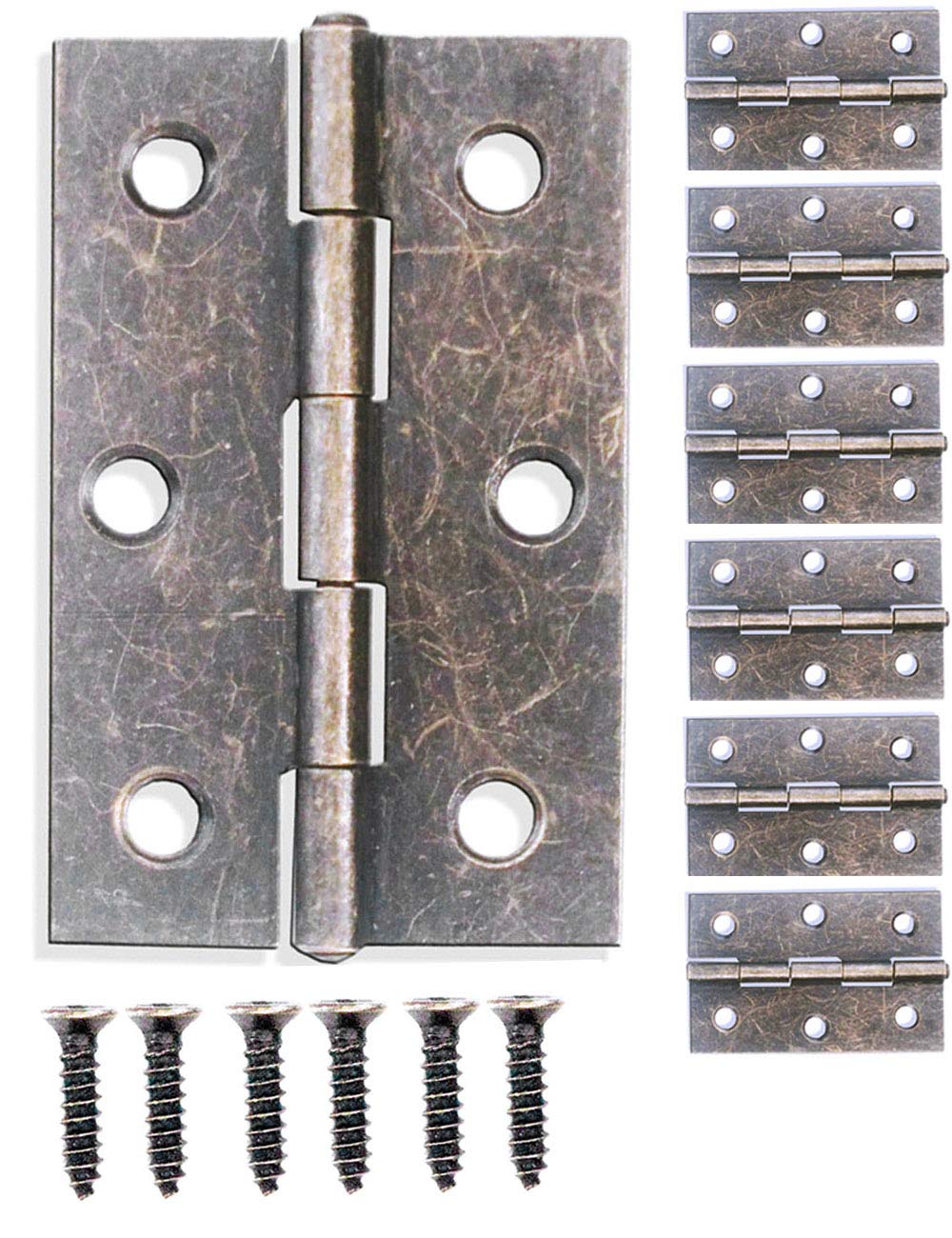 Fuxxer 6 x Antique Hinges, Metal Hinges, Antique Bronze Design, 62 x 40 mm, Set of 6
