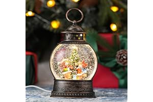 PESTILITE Christmas Snow Globes Lantern, Winter Scene with Highland Cow Christmas Tree, Musical Snowglobe with LED Lights & 6h Timer Swirling Glitter Holiday Decortaions Gifts, USB/Battery Powered