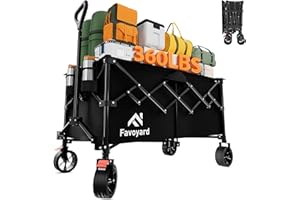Favoyard Extra Large Collapsible Wagon Carts Foldable 360LBS Heavy Duty Beach Wagons with Big Wheels & Brakes Portable Folding Cart for Shopping Grocery Utility Sports Garden Camping Outdoor, Black
