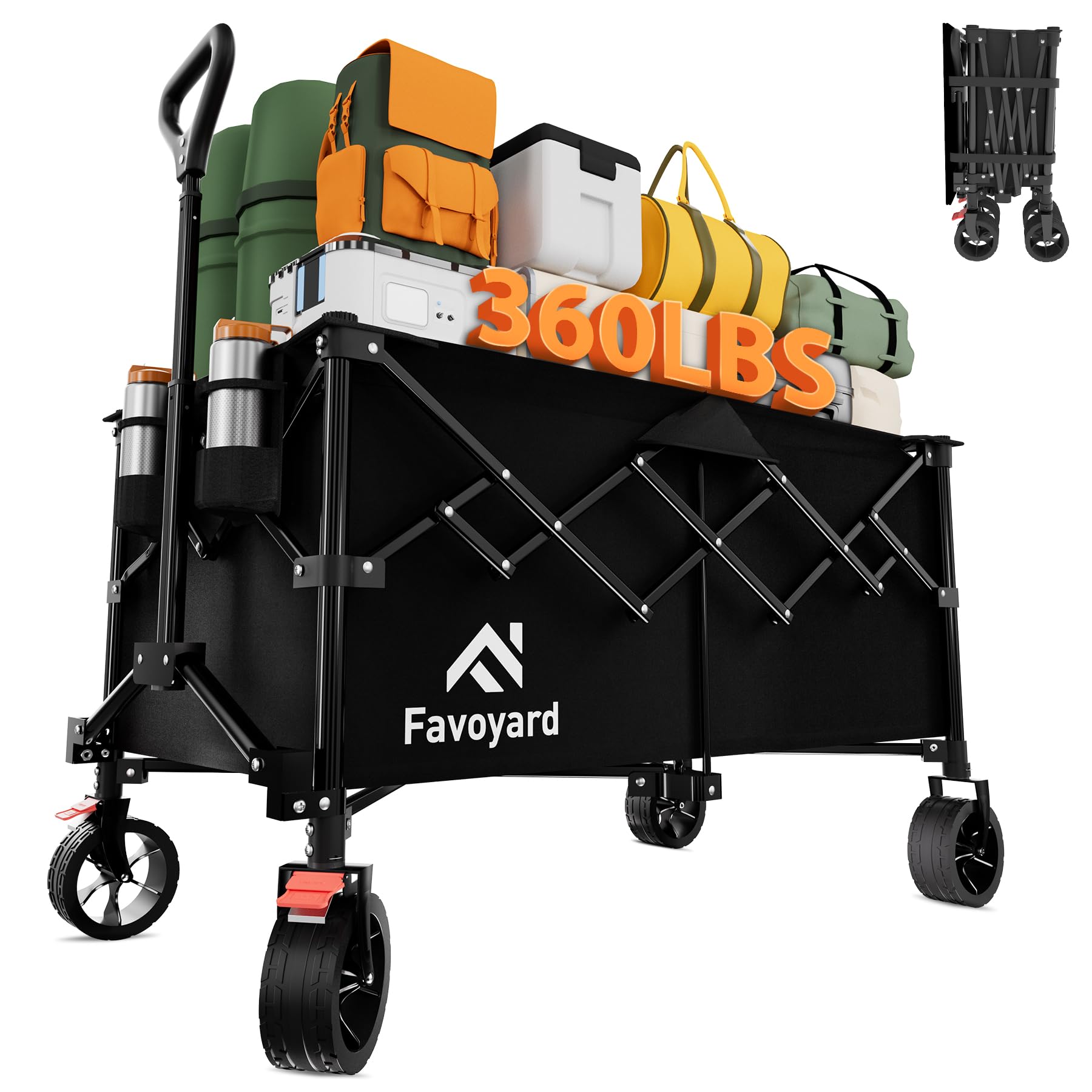 Photo 1 of Favoyard Extra Large Collapsible Wagon Carts Foldable 360LBS Heavy Duty Beach Wagons with Big Wheels & Brakes Portable Folding Cart for Shopping Grocery Utility Sports Garden Camping Outdoor