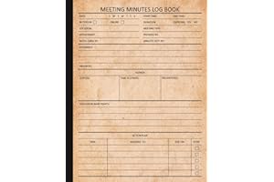 Meeting Minutes Log Book: Note Taking Book for Work with Detailed Meeting Information Including Agenda, Action Plan and Follo