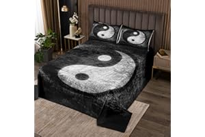 Feelyou Yin Yang Bedspread for Girls Boys Children Boho Trippy Psychedelic Art Coverlet Set Decorative Gossip Pattern Quilted Coverlet Traditional Ying Yang Theme Quilted Twin Size 2Pcs