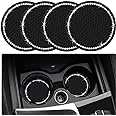 4PCS 2.75 Inch Bling Auto Car Cup Holder Insert Coasters Silicone Anti-Slip Crystal Rhinestone Drink Car Cup Mat, Universal Vehicle Interior Accessories for Women Girls (Black)