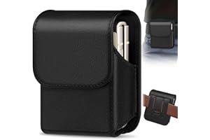 WATACHE Phone Holster for Samsung Galaxy Z Flip 7,Flip Phone Specific Protective Leather Holster for Motorola RAZR+ 2025/2024, Cellphone Belt Clip Holster Carrying Pouch Card Holder(Black)