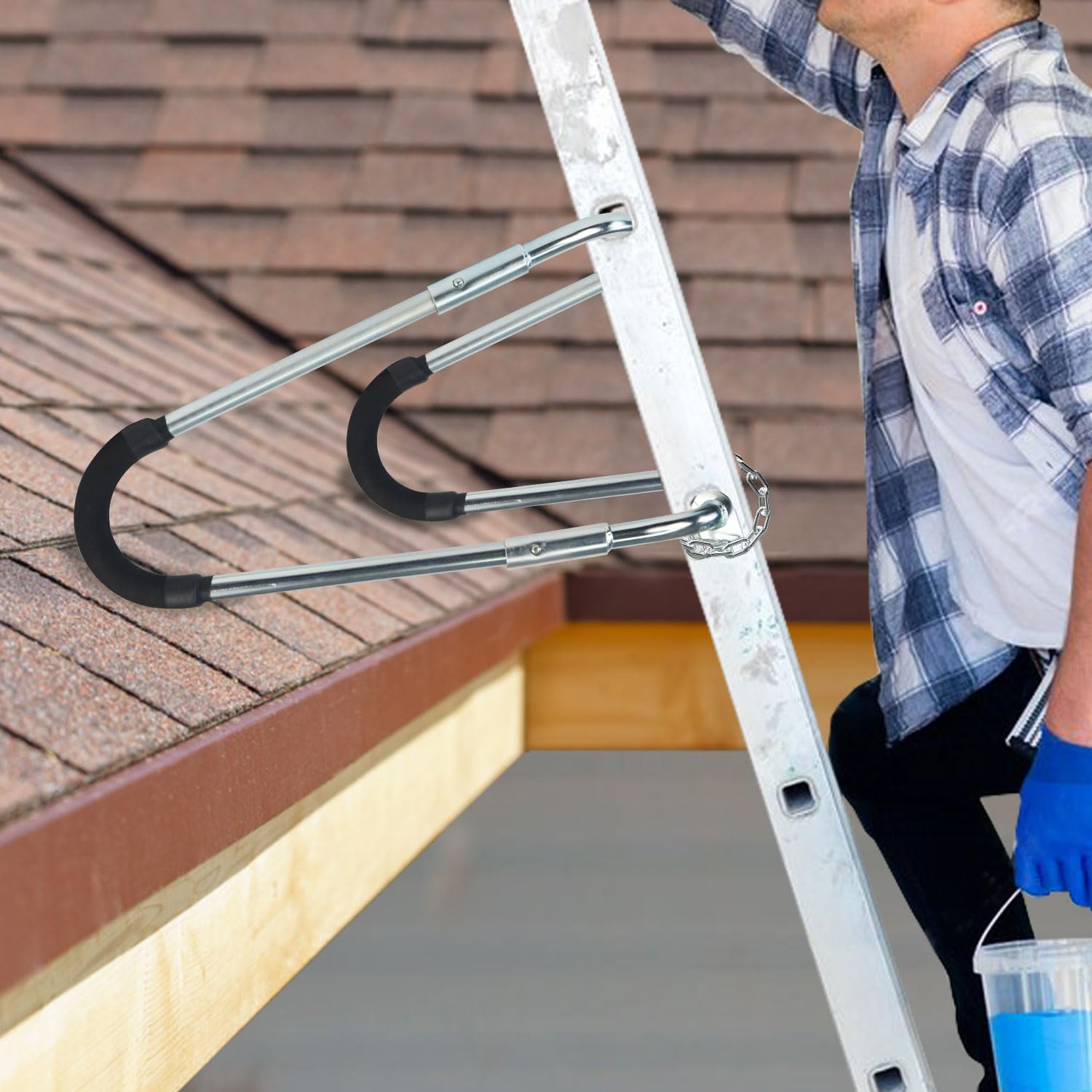 Photo 1 of ZWanPing Ladder Stabilizer Standoff Brackets with Foam Elbows Ladder Accessories,Extension Ladder Stabilizer for Roof,Ladder Standoff (1 Pairs)