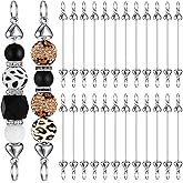 Tondiamo 24 Pcs Beadable Keychain Bars Bulk Blank DIY Metal Heart Beaded Keychain Detachable Key Chain Accessories for Craft