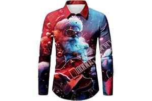 Mens Christmas Shirts Funny Long Sleeve Button Down Casual Ugly Xmas Party Dress Shirts Santa Graphic Holiday Tops