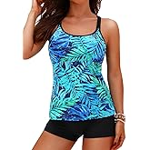 Yonique Two Piece Tankini Swimsuits for Women with Shorts Tummy Control Bathing Suits Athletic Swimwear