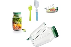 Salad Pod Set with Fork & Cleaning Brush, Leakproof Salad Jar with Side Opening, Portable Lunch Pod with Dressing Cup, Reusab