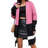 Aetosophis Women's Cable Color Block Knit Cardigan Sweaters Casual Open Front Loose Outerwear Coats with Pockets