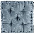 Intelligent Design Azza Floor Pillow, Large Cushions Sitting for Adults, Floor Pillow for Meditation or Yoga, Lustrous Chenille Tufted with Scalloped Edges for Bench/Chair Cushion, 20"x20"x5" Aqua