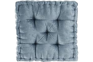 Intelligent Design Azza Floor Pillow, Large Cushions Sitting for Adults, Floor Pillow for Meditation or Yoga, Lustrous Chenille Tufted with Scalloped Edges for Bench/Chair Cushion, 20"x20"x5" Aqua